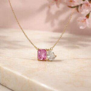Aurate New York Toi et Moi Gemstone Necklace - Pink Tourmaline & White Topaz